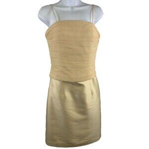 MON CHERI Occasions Dress Size 6 Strap Bustier Ruche Top Satin Bottom Zip Up Y2K